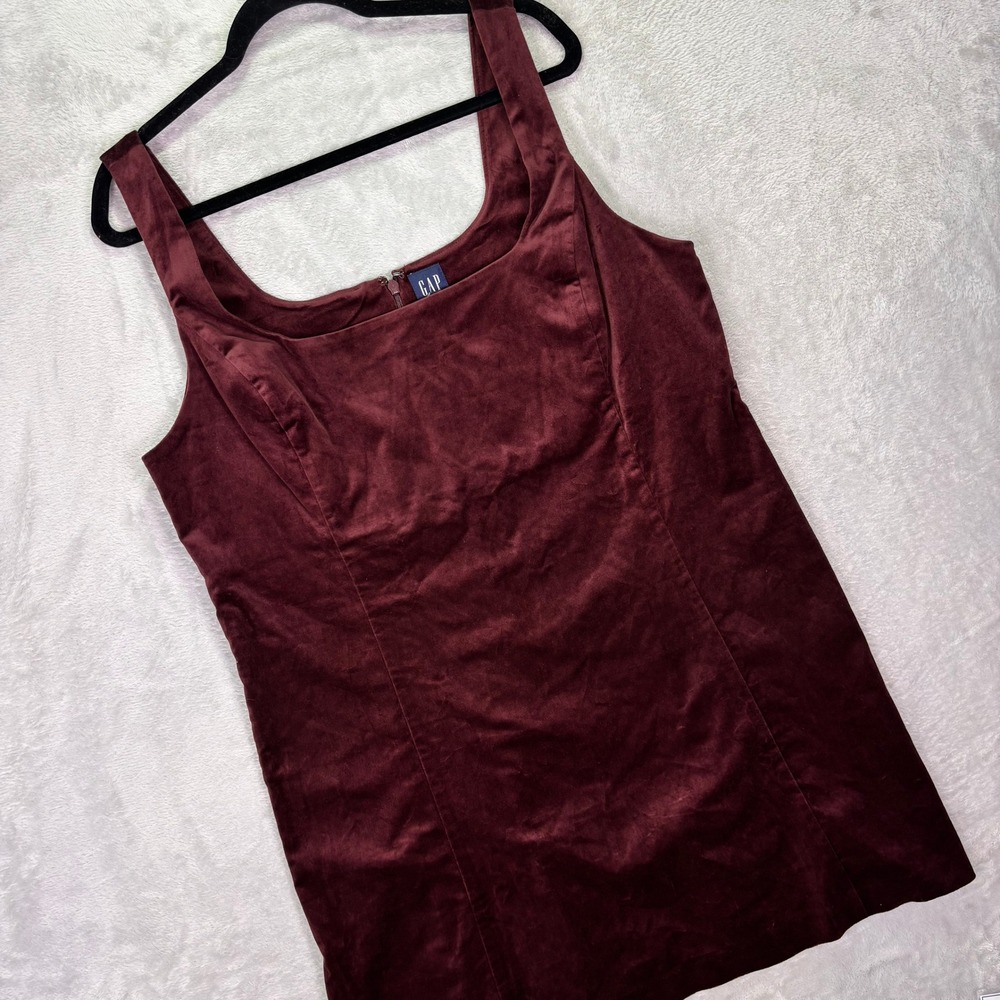 NWT Gap Women Dress Size XL Burgundy Velvet Square Neck Sleeveless Mini Shift